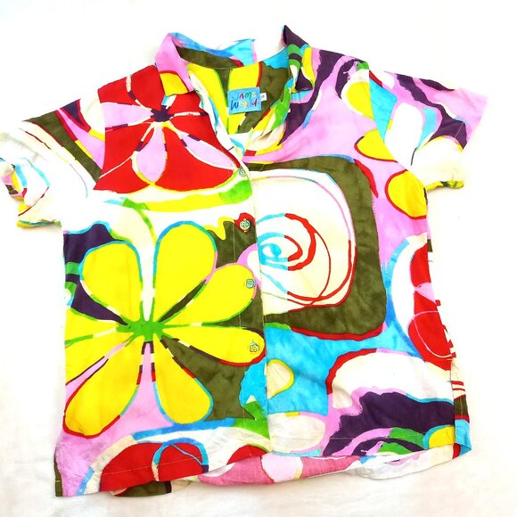Vintage 90's Jams World Hawaiian Floral Button Up Shirt (S) - Picture 4 of 5